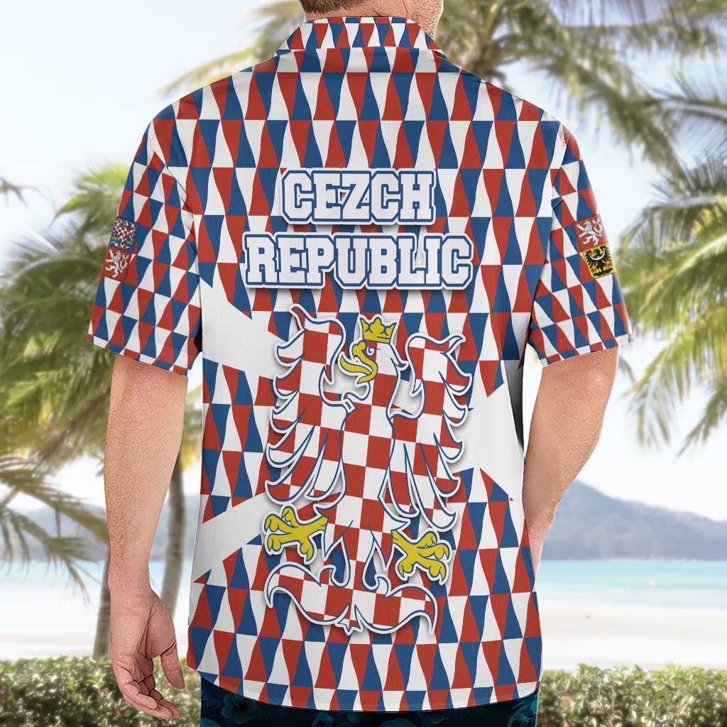 Czech Republic Hawaiian Shirt with Red Blue Geometric Design and National Lion Shield - Wonder Print Shop
