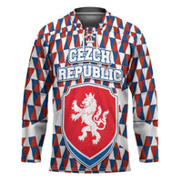 Czech Republic Hockey Jersey with Red Blue Geometric Design and National Lion Shield - Wonder Print Shop