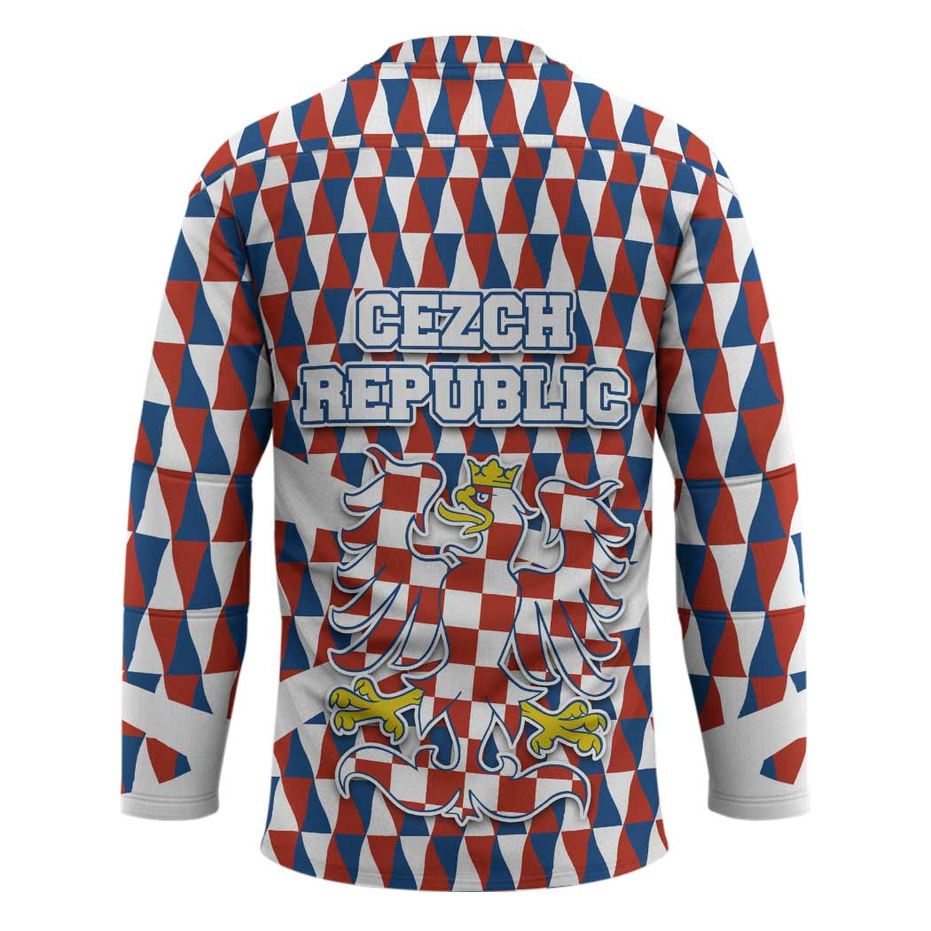 Czech Republic Hockey Jersey with Red Blue Geometric Design and National Lion Shield - Wonder Print Shop