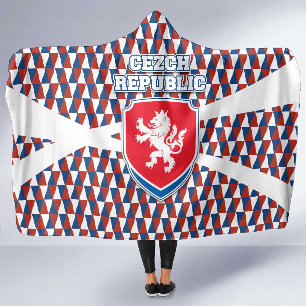 Czech Republic Hooded Blanket with Red Blue Geometric Design and National Lion Shield - Wonder Print Shop