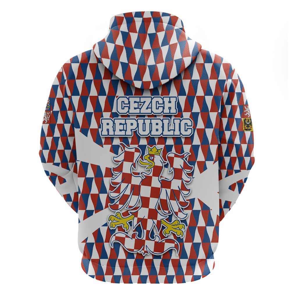 Czech Republic Hoodie with Red Blue Geometric Design and National Lion Shield - Wonder Print Shop