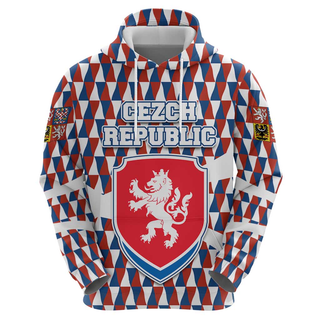 Czech Republic Hoodie with Red Blue Geometric Design and National Lion Shield - Wonder Print Shop