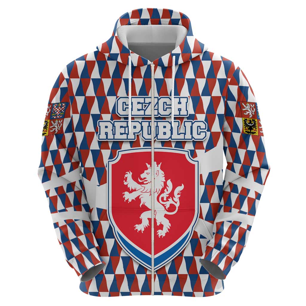 Czech Republic Hoodie with Red Blue Geometric Design and National Lion Shield - Wonder Print Shop