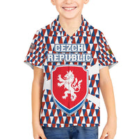 Czech Republic Kid Hawaiian Shirt with Red Blue Geometric Design and National Lion Shield - Wonder Print Shop