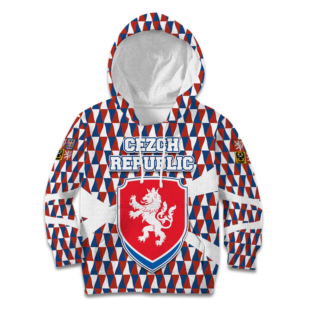 Czech Republic Kid Hoodie with Red Blue Geometric Design and National Lion Shield - Wonder Print Shop
