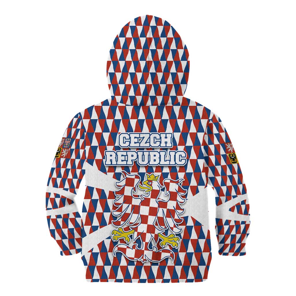 Czech Republic Kid Hoodie with Red Blue Geometric Design and National Lion Shield - Wonder Print Shop