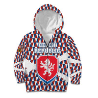 Czech Republic Kid Hoodie with Red Blue Geometric Design and National Lion Shield - Wonder Print Shop