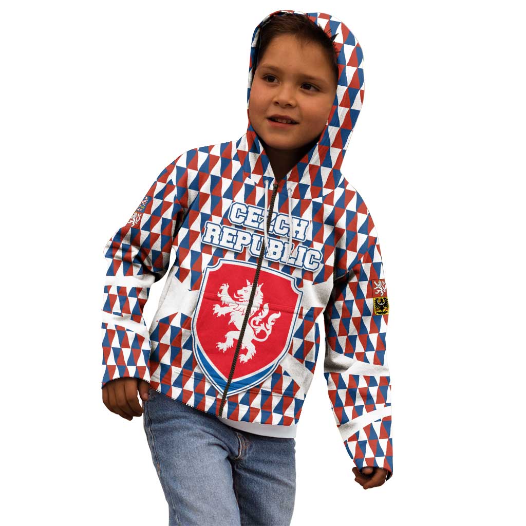 Czech Republic Kid Hoodie with Red Blue Geometric Design and National Lion Shield - Wonder Print Shop