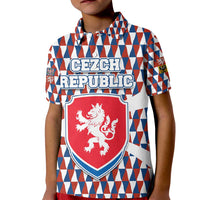 Czech Republic Kid Polo Shirt with Red Blue Geometric Design and National Lion Shield - Wonder Print Shop