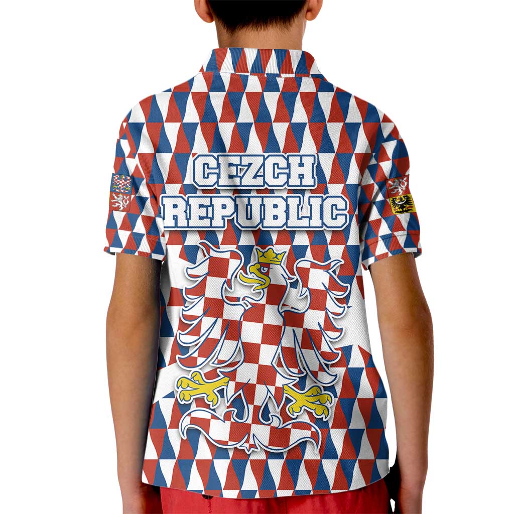 Czech Republic Kid Polo Shirt with Red Blue Geometric Design and National Lion Shield - Wonder Print Shop