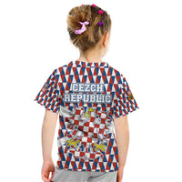 Czech Republic Kid T Shirt with Red Blue Geometric Design and National Lion Shield - Wonder Print Shop