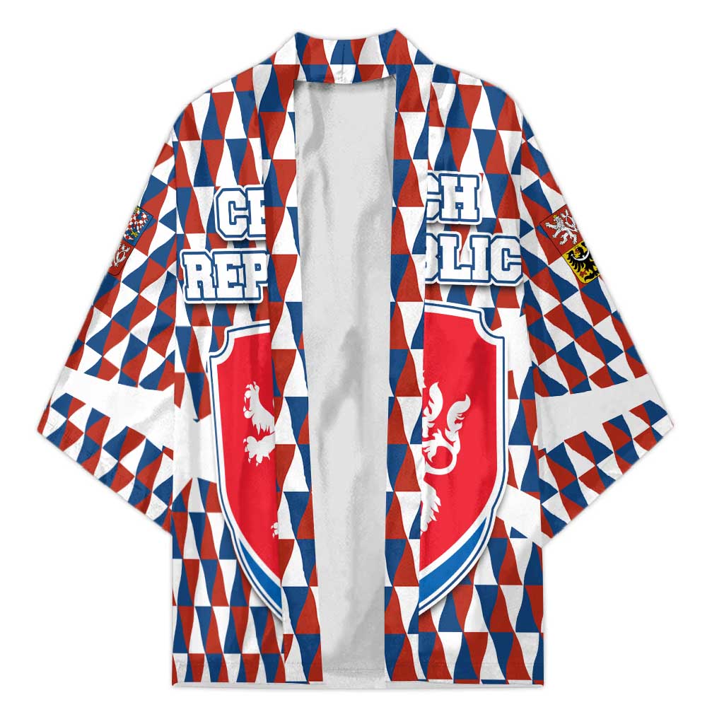 Czech Republic Kimono with Red Blue Geometric Design and National Lion Shield - Wonder Print Shop