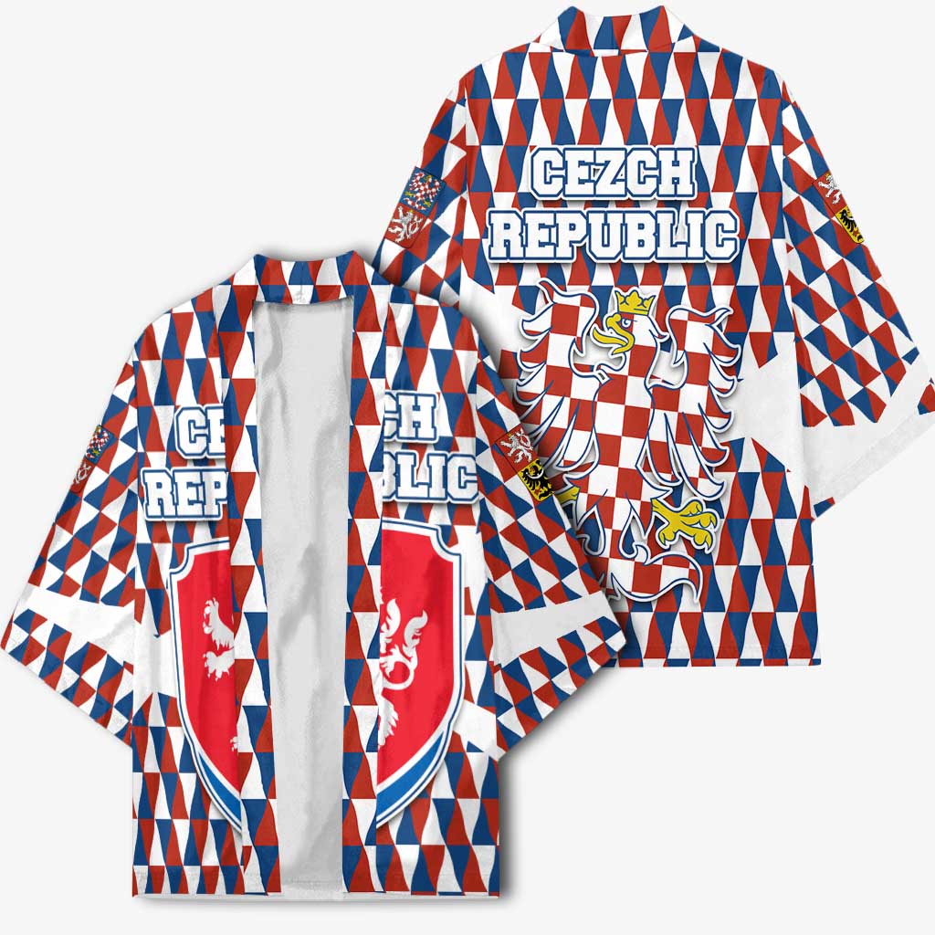 Czech Republic Kimono with Red Blue Geometric Design and National Lion Shield - Wonder Print Shop