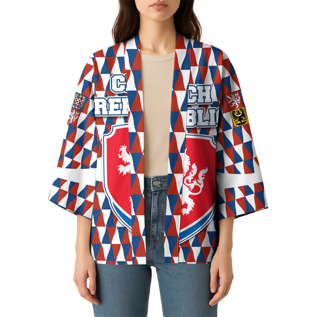 Czech Republic Kimono with Red Blue Geometric Design and National Lion Shield - Wonder Print Shop