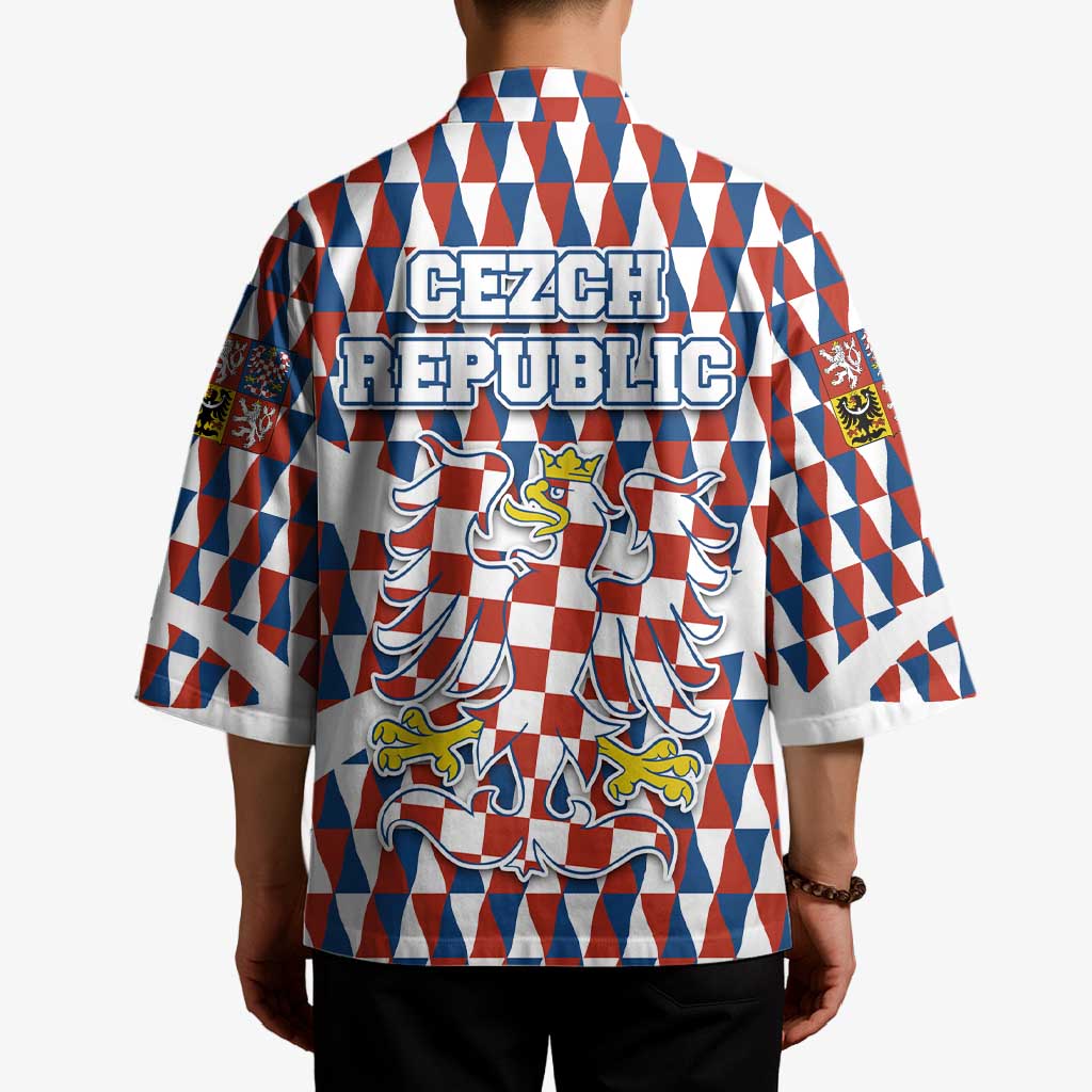 Czech Republic Kimono with Red Blue Geometric Design and National Lion Shield - Wonder Print Shop