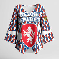 Czech Republic Kimono Sleeve Blouse with Red Blue Geometric Design and National Lion Shield - Wonder Print Shop