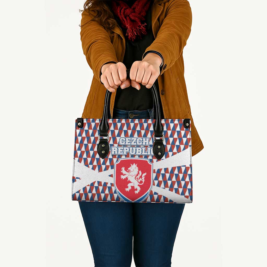 Czech Republic Leather Bag with Red Blue Geometric Design and National Lion Shield - Wonder Print Shop