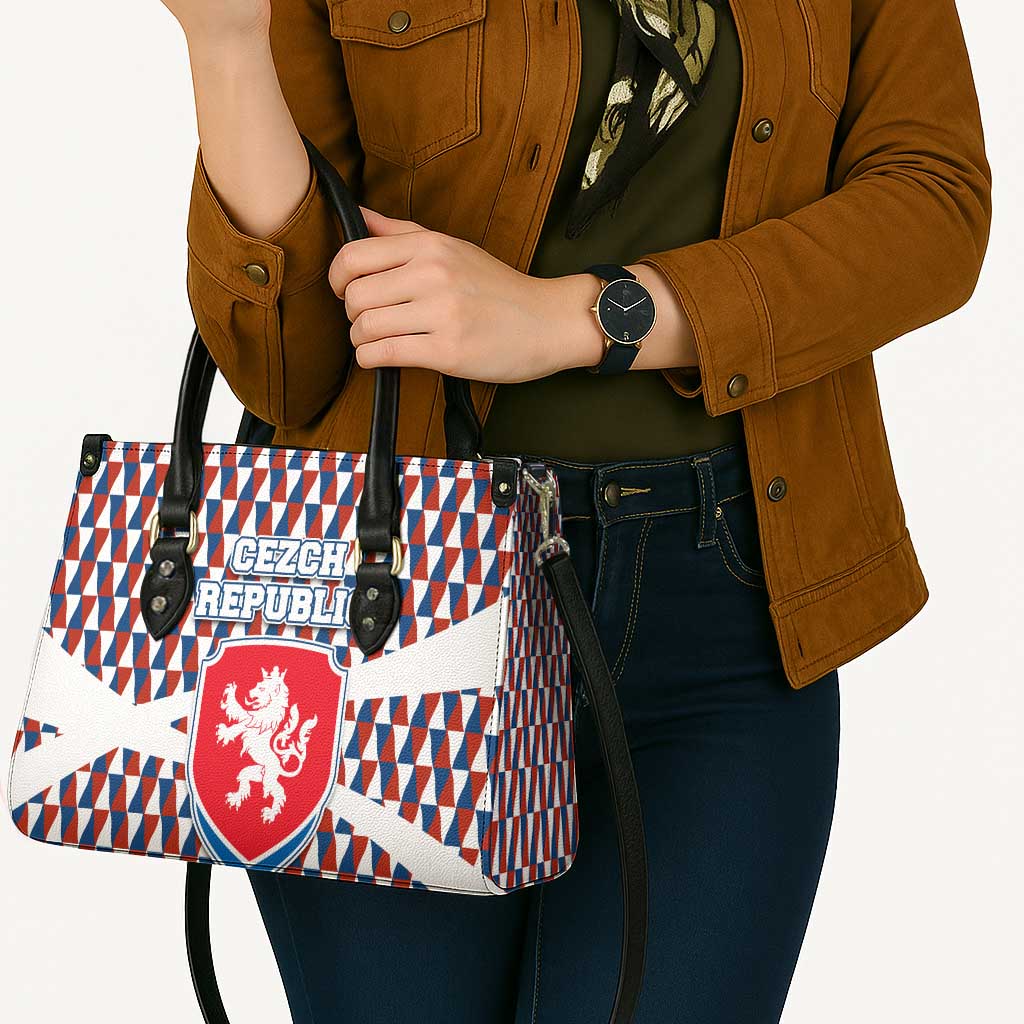 Czech Republic Leather Bag with Red Blue Geometric Design and National Lion Shield - Wonder Print Shop