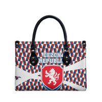 Czech Republic Leather Bag with Red Blue Geometric Design and National Lion Shield - Wonder Print Shop