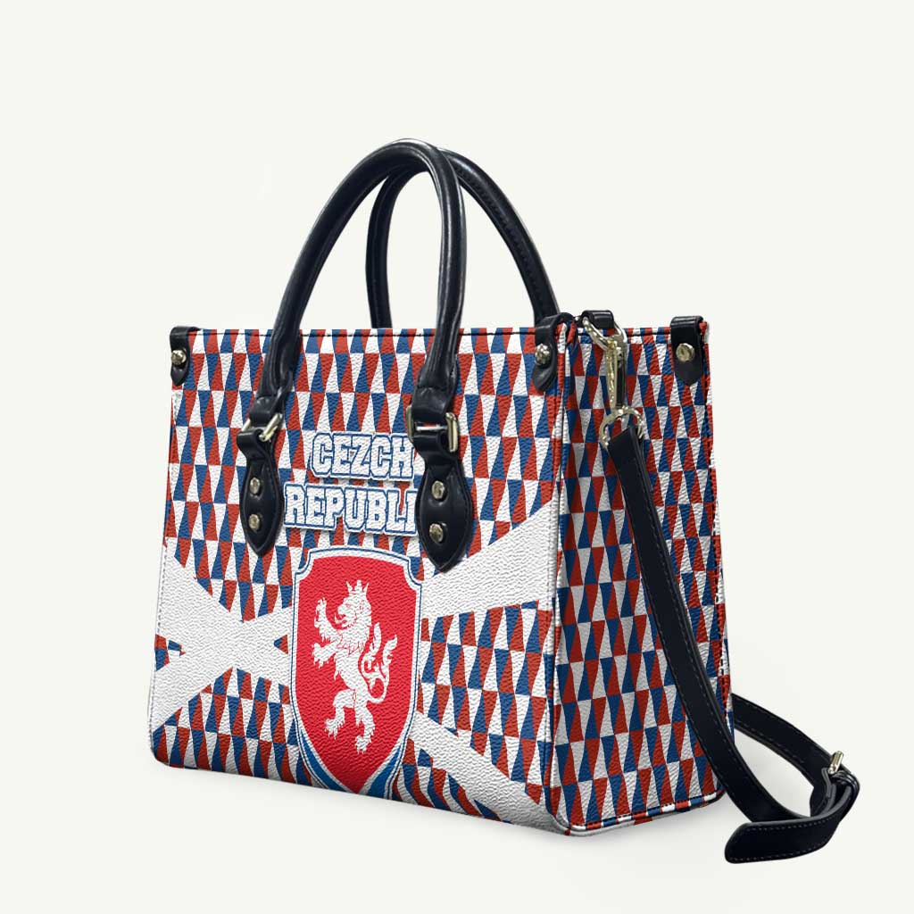 Czech Republic Leather Bag with Red Blue Geometric Design and National Lion Shield - Wonder Print Shop