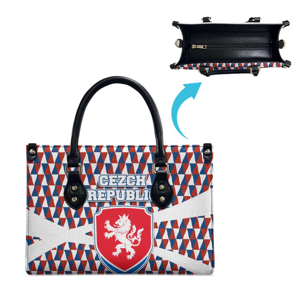 Czech Republic Leather Bag with Red Blue Geometric Design and National Lion Shield - Wonder Print Shop