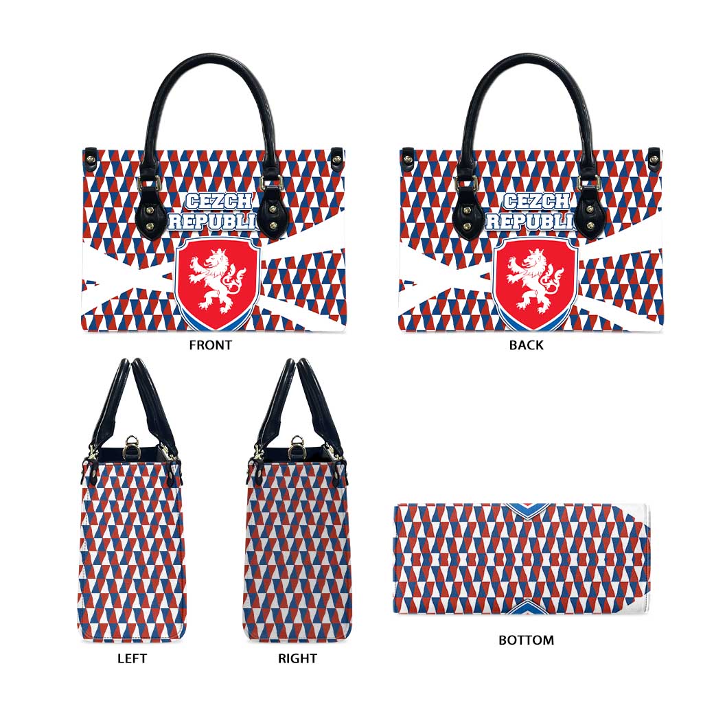 Czech Republic Leather Bag with Red Blue Geometric Design and National Lion Shield - Wonder Print Shop