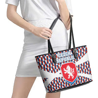 Czech Republic Leather Tote Bag with Red Blue Geometric Design and National Lion Shield - Wonder Print Shop