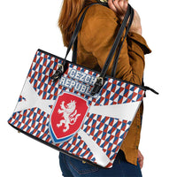 Czech Republic Leather Tote Bag with Red Blue Geometric Design and National Lion Shield - Wonder Print Shop