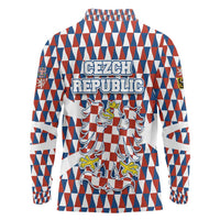 Czech Republic Long Sleeve Polo Shirt with Red Blue Geometric Design and National Lion Shield - Wonder Print Shop