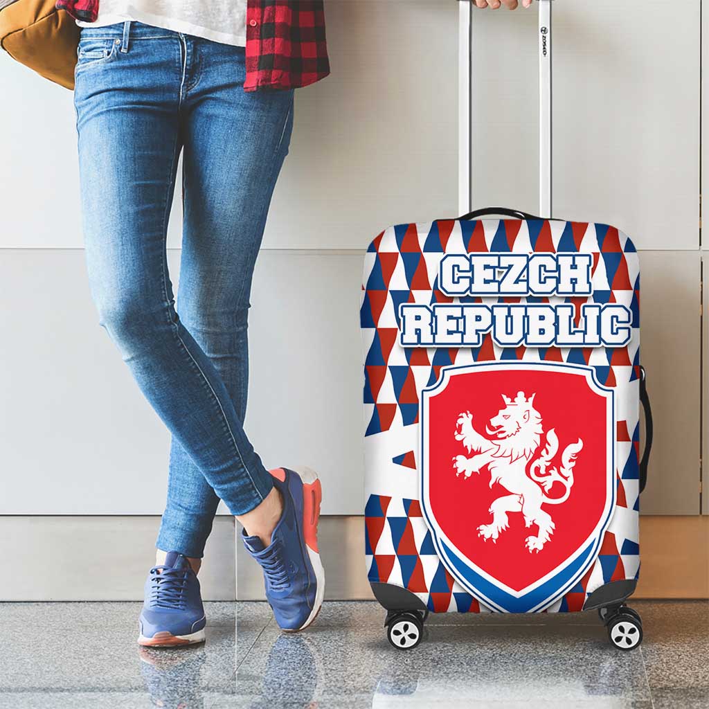 Czech Republic Luggage Cover with Red Blue Geometric Design and National Lion Shield - Wonder Print Shop