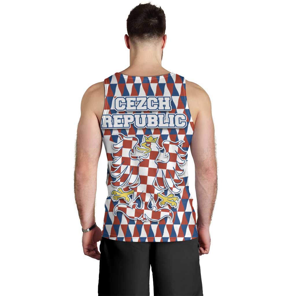 Czech Republic Men Tank Top with Red Blue Geometric Design and National Lion Shield - Wonder Print Shop