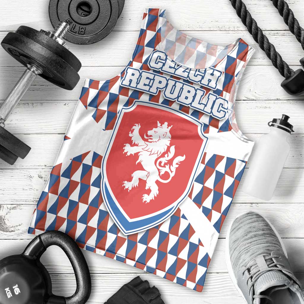 Czech Republic Men Tank Top with Red Blue Geometric Design and National Lion Shield - Wonder Print Shop