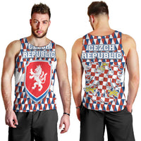 Czech Republic Men Tank Top with Red Blue Geometric Design and National Lion Shield - Wonder Print Shop