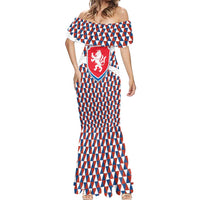 Czech Republic Mermaid Dress with Red Blue Geometric Design and National Lion Shield - Wonder Print Shop