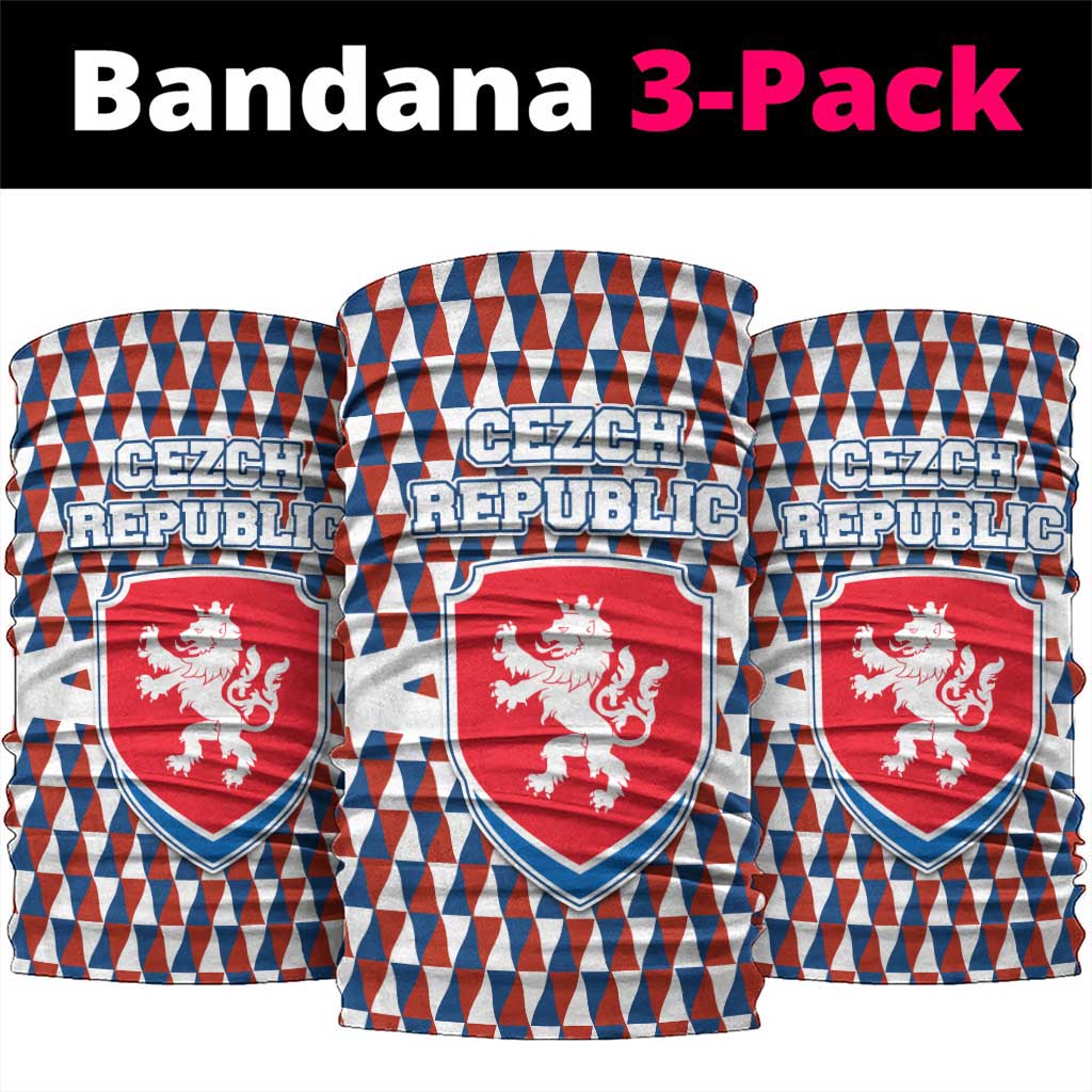 Czech Republic Neck Gaiter with Red Blue Geometric Design and National Lion Shield TS04