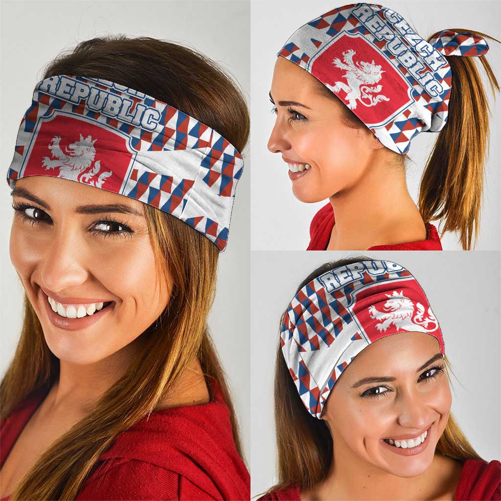 Czech Republic Neck Gaiter with Red Blue Geometric Design and National Lion Shield TS04