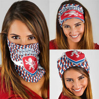 Czech Republic Neck Gaiter with Red Blue Geometric Design and National Lion Shield TS04
