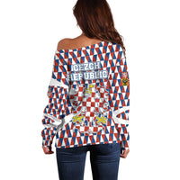 Czech Republic Off Shoulder Sweater with Red Blue Geometric Design and National Lion Shield - Wonder Print Shop