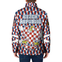 Czech Republic Padded Jacket with Red Blue Geometric Design and National Lion Shield - Wonder Print Shop
