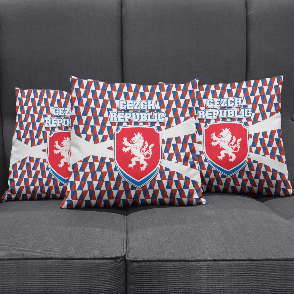 Czech Republic Pillow Cover with Red Blue Geometric Design and National Lion Shield - Wonder Print Shop