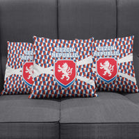 Czech Republic Pillow Cover with Red Blue Geometric Design and National Lion Shield - Wonder Print Shop