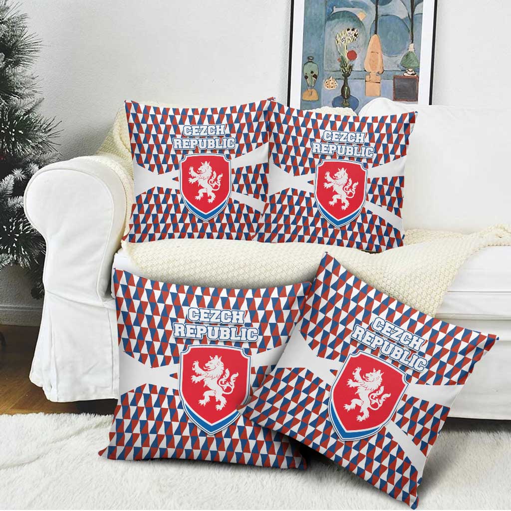 Czech Republic Pillow Cover with Red Blue Geometric Design and National Lion Shield - Wonder Print Shop