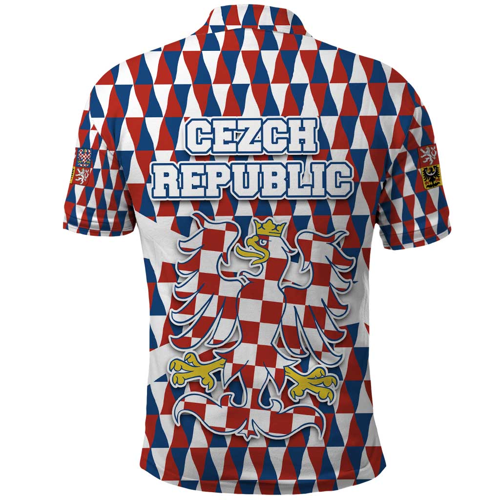 Czech Republic Polo Shirt with Red Blue Geometric Design and National Lion Shield - Wonder Print Shop
