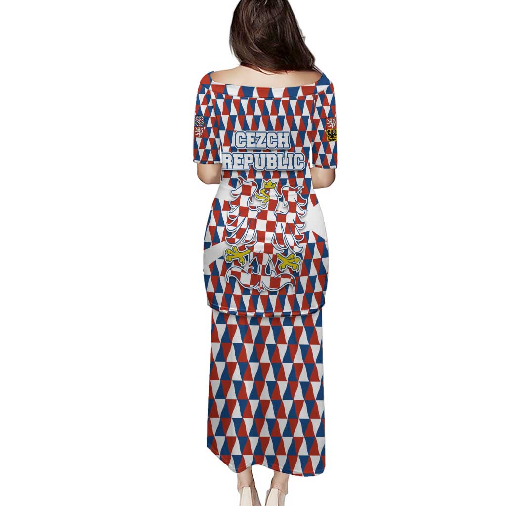 Czech Republic Puletasi with Red Blue Geometric Design and National Lion Shield - Wonder Print Shop