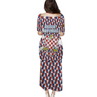 Czech Republic Puletasi with Red Blue Geometric Design and National Lion Shield - Wonder Print Shop