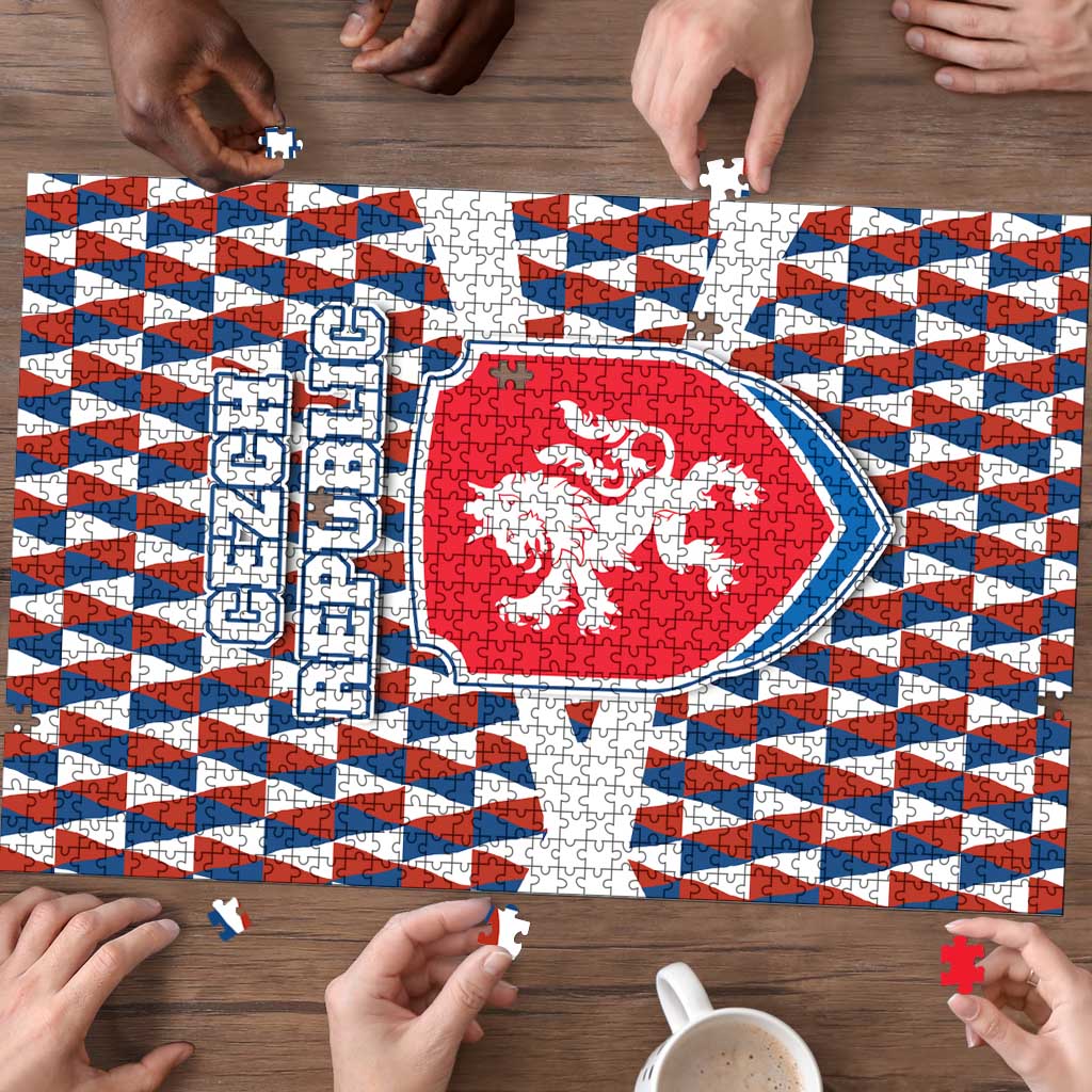 Czech Republic Puzzle with Red Blue Geometric Design and National Lion Shield - Wonder Print Shop