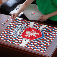 Czech Republic Puzzle with Red Blue Geometric Design and National Lion Shield - Wonder Print Shop