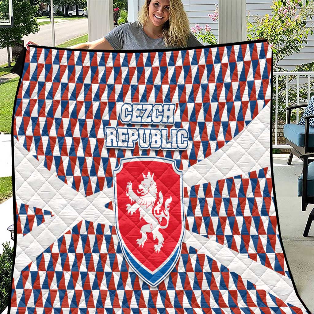 Czech Republic Quilt with Red Blue Geometric Design and National Lion Shield - Wonder Print Shop