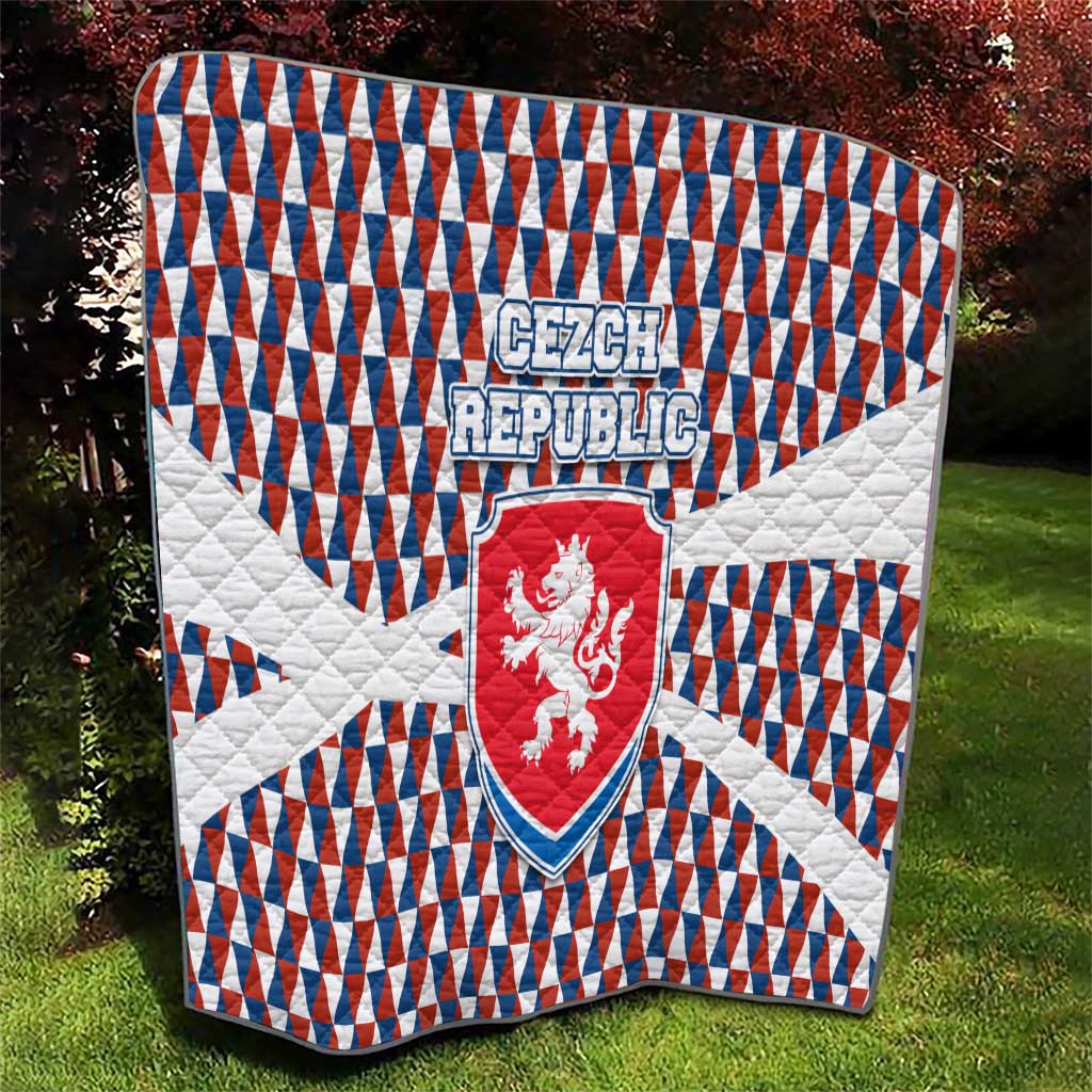 Czech Republic Quilt with Red Blue Geometric Design and National Lion Shield - Wonder Print Shop