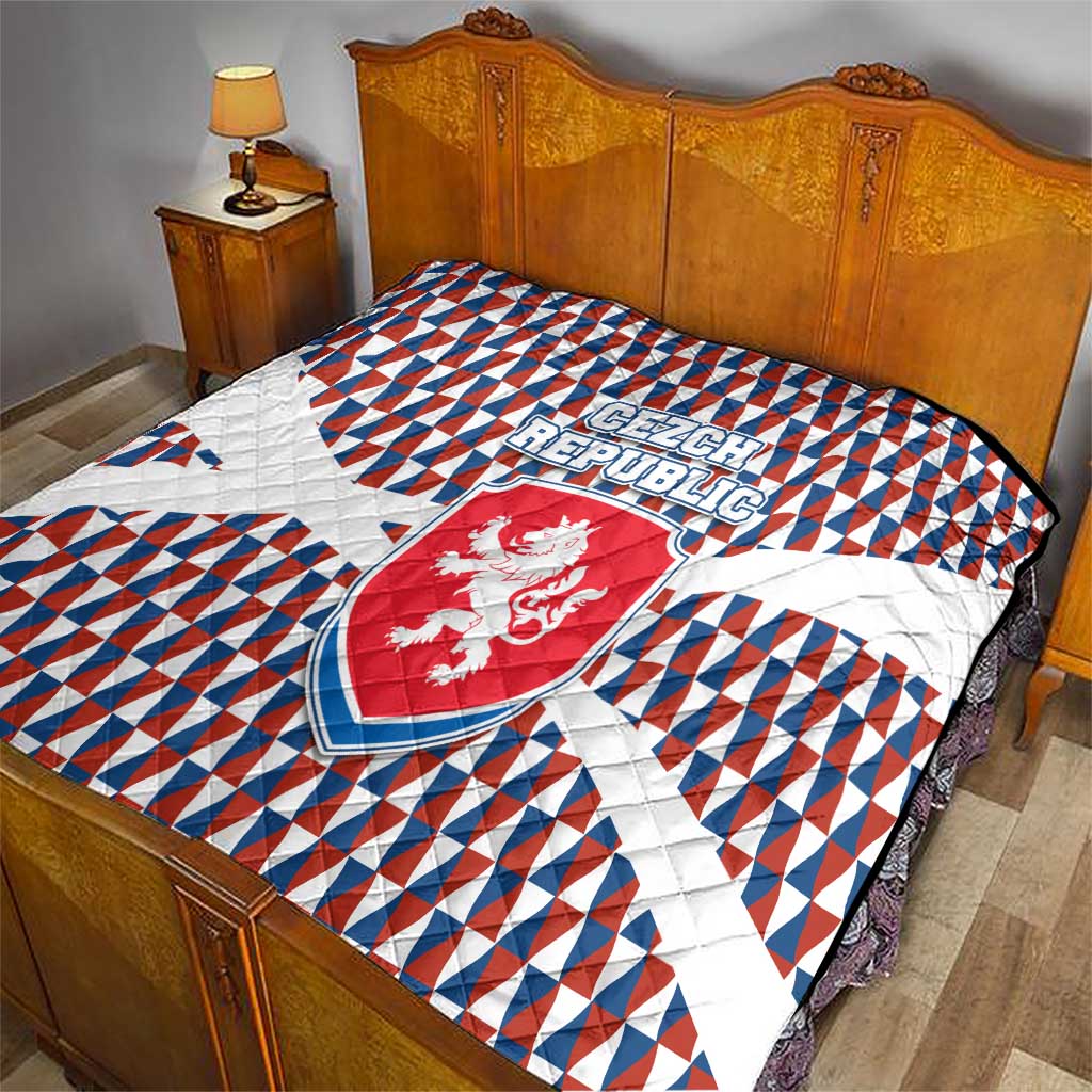 Czech Republic Quilt with Red Blue Geometric Design and National Lion Shield - Wonder Print Shop